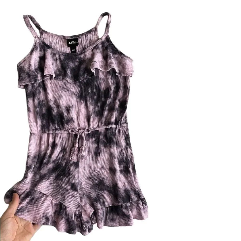 🌴 Art Class XL (14/16) Girls Purple Tie-Dye Ruffle Romper